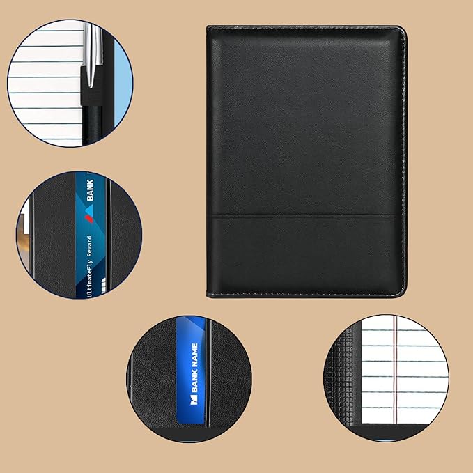 Padfolio Binder A5 Document Organizer with Refillable Lined Notepad, Junior Size Folder Portfolio for Men Women.