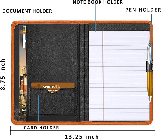 Lcjtop Padfolio/Portfolio Binder, Mini Padfolio Portfolio Binder 5 x 8 Legal Writing Pad, A5 Document Organizer Folder for Men Women, Orange