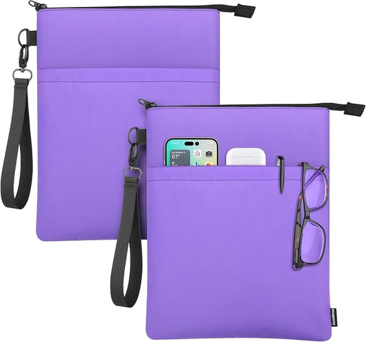 Book Sleeves with Zipper, Travel Book Protector Pouch for Paperbacks & Hardcover Books, Book Covers Bags Carry Case/Front Pocket & Handle Strap for Book Lovers Mother's Day (Purple, 2 Pcs)