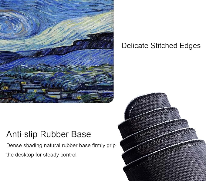 Gaming Mouse Pad, Large Non-Slip Rubber Base Mousepad, Keyboard Mouse Mat, Desk Pad with Stitched Edges, 31.5x11.8inch, Vincent Van Gogh - The Starry Night