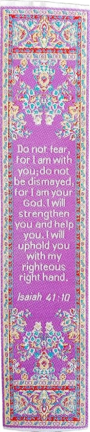 Christian Bookmark, Do Not Fear, I am with You - Isaiah 41 : 10, Woven, Mini Carpet Bookmark, Silky Soft Cloth