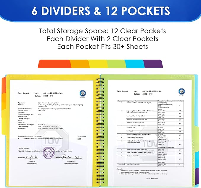 KTRIO 12 Pocket Project Organizer, Letter Size Spiral Binder,Blue | 12 Pocket Storage,Letter Size Fit,Water-Resistant Poly,Zip Pouch Included,Writable Color Tabs