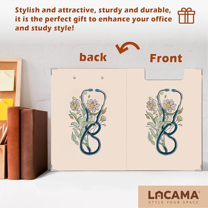 Lacama Nurse Clipboard GIFS for Women, Vintage Nursing School Office Supplies, Floral Stethoscope Project Folders with Metal Clip GIFS for Office Classroom Desk, 12.4x9.25 in