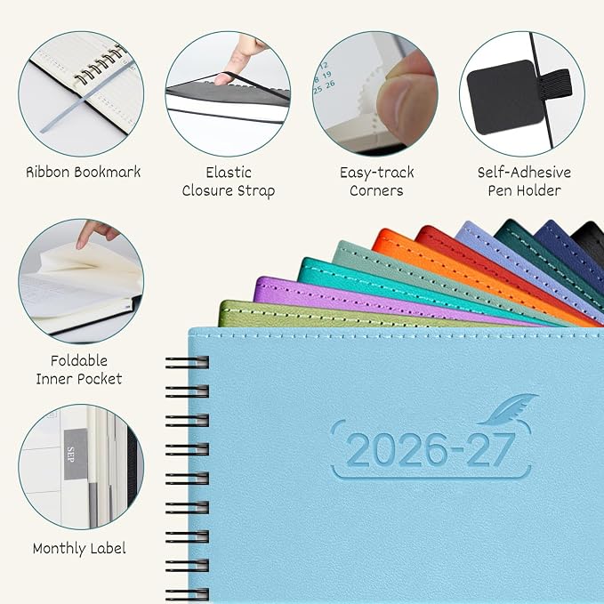 BEZEND Pocket Planner 2026-2027 Weekly and Monthly (3.5" x 6") 18 Months Small Academic Calendar (Jul 26-Dec 27) for Students, Work & Home, Storage Pocket, Spiral PU Leather Softcover -Orange