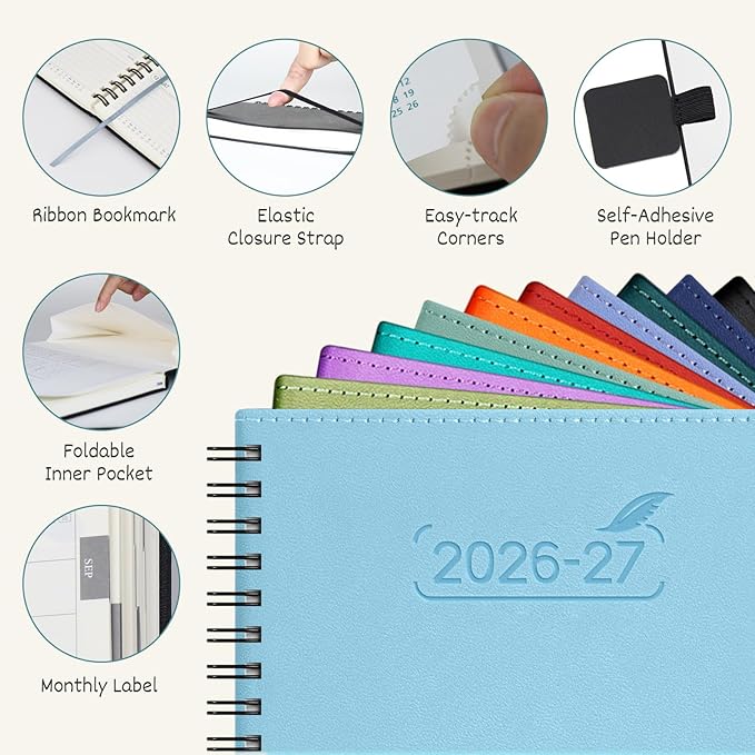 BEZEND Pocket Planner 2026-2027 Weekly and Monthly (3.5" x 6") 18 Months Small Academic Calendar (Jul 26-Dec 27) for Students, Work & Home, Storage Pocket, Spiral PU Leather Softcover -Sky Blue
