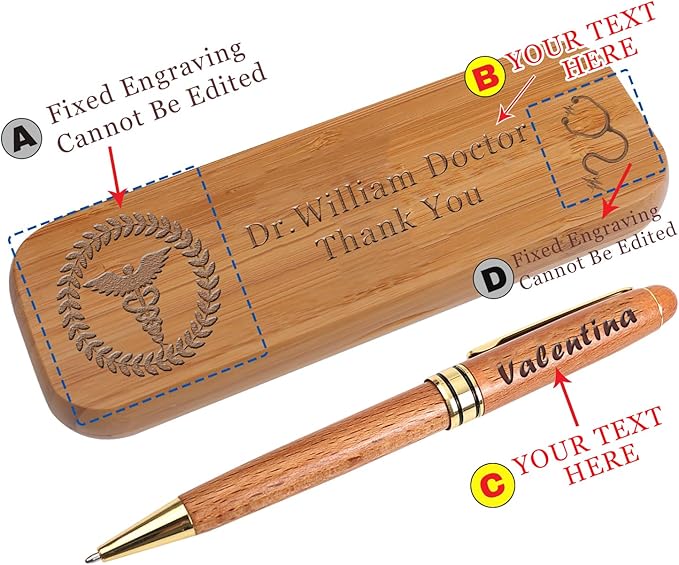 AOK Doctor Gift for Men Woman, Personalized Doctor wood pen +wood box, Medical School Graduation Gift, Doctor Appreciation Gift (Bamboo)
