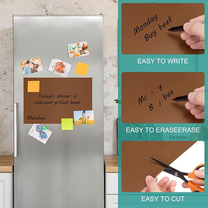 PATIKIL Magnetic Dry Erase Board Sheet for Fridge, 3 Pcs 12 x 8 Inch Erasable Refrigerator Whiteboard for Kitchen for Home Kitchen Organizer Planner Office Storage, Brown (0.6mm)