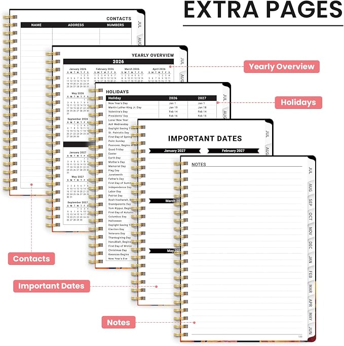 Planner 2026-2027, Monthly and Weekly Calendar Academic Planner July 2026 - June 2027, Hardcover Student Teacher Planning Agenda Book with Tabs, Perfect for Office School Supplies, A5 (6.3" x 8.5") - Tulip Blaze