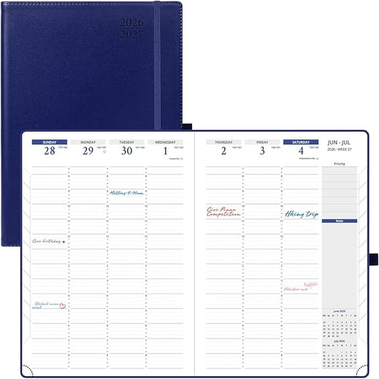 POPRUN Planner 2026-2027, Weekly And Monthly Planner (A4 Size 8.25" x 11.75"), 15-Minute Hourly Planner & Appointment Book (Jul 2026 - Jun 2027), Monthly Tabs, Inner-pocket - Night Sky Navy Blue