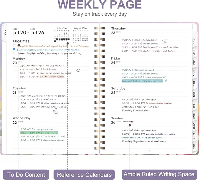 Planner 2026-2027, Weekly and Monthly Academic Planner, July 2026 - June 2027, Hardcover Calendar Agenda Book for School Year Planning, School Supplies for Teacher and Student, A5(6.3'' x 8.5'')
