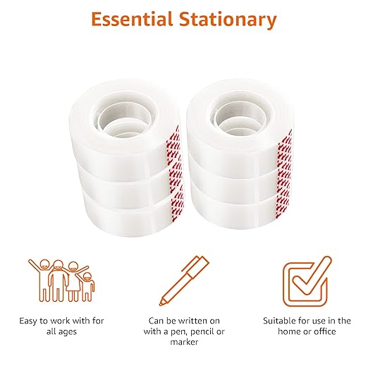 Amazon Basics Matte Finish Tape, 6 Pack, 3/4" Width x 1000" (27.8 yds) Length, Translucent