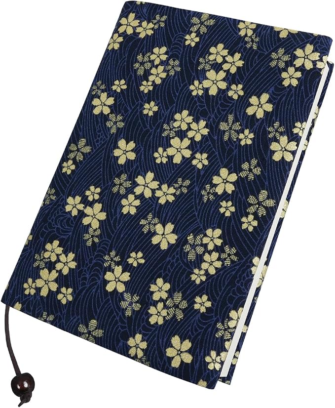Book Cover for Paperbacks, Book Sleeve Cover for Hardcover, A5 Soft Cloth Book Protector Fit for 5.5×8.2 inch Notebook Textbooks Softcover Book Novels Bible - Navy Blue Cherry Blossom Pattern