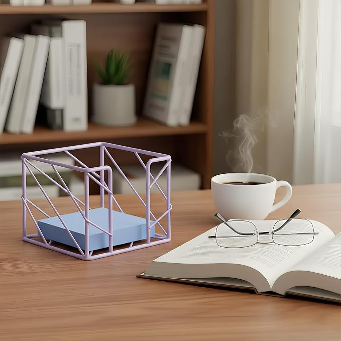 Desktop Organizer - Iron Sticky Memo Holder, Multi-Functional Stationery Holder & Desk Accessories for Office/Home/School (Purple)