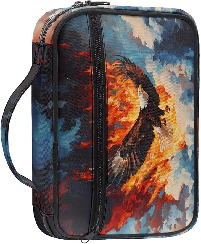 Fire Cloud Eagle Pattern Bible Covers for Men Women Bible Tote Bag Bible Carrying Case Bible Book Protective Bag with Handle and Zippered Pocket