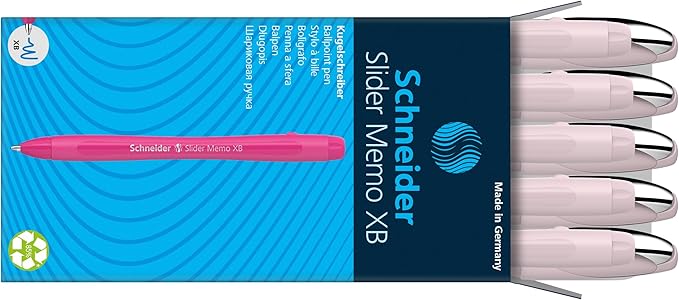 Schneider Slider Memo XB Ballpoint Pen (Pearl, Blue Ink) Pack of 10