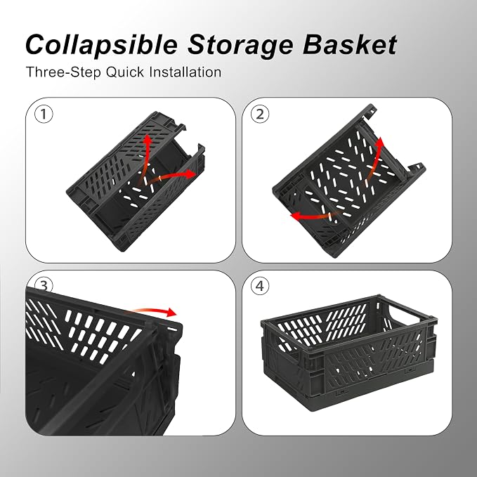 6 Pack Mini Foldable Small Plastic Baskets for Organizing and Storage，Collapsible Storage Crates,Mini Bins for Home Kitchen Bedroom Bathroom Office (Black, Small 6x4x2.2)