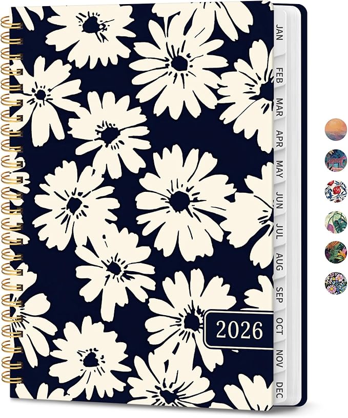 2026 Planner, Weekly and Monthly Calendar Planner for Women, Jan 2026 - Dec 2026, Hardcover Planning Agenda book with Tabs, Spiral Bound, Inner Pocket, Perfect for School Office Supplies, 6.3" x 8.5" - Simple Daisy