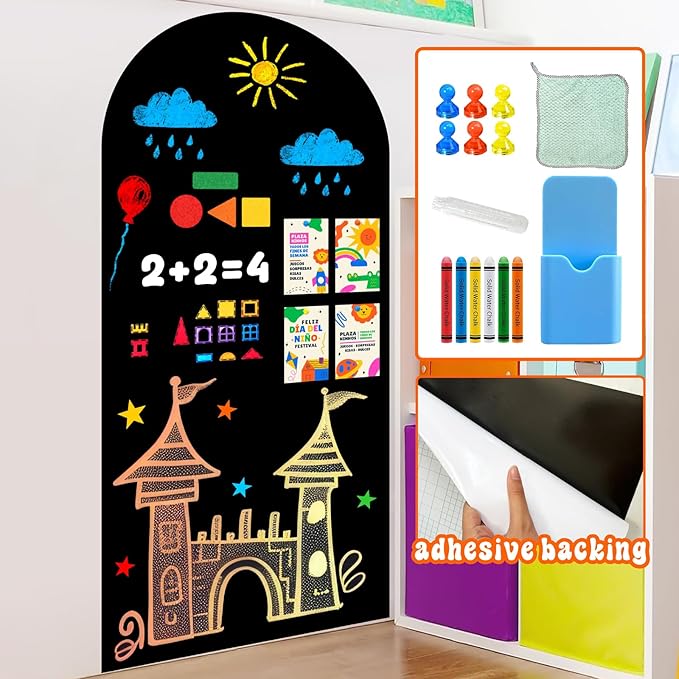 Arch Magnetic Wall Decal Magnet Stickers for Playroom Peel and Stick Magnetic Playwall for Kids Self Adhesive Magnet Wall Board Wallapepr Black Chalkboard for Classroom Home School Nursery Supplies