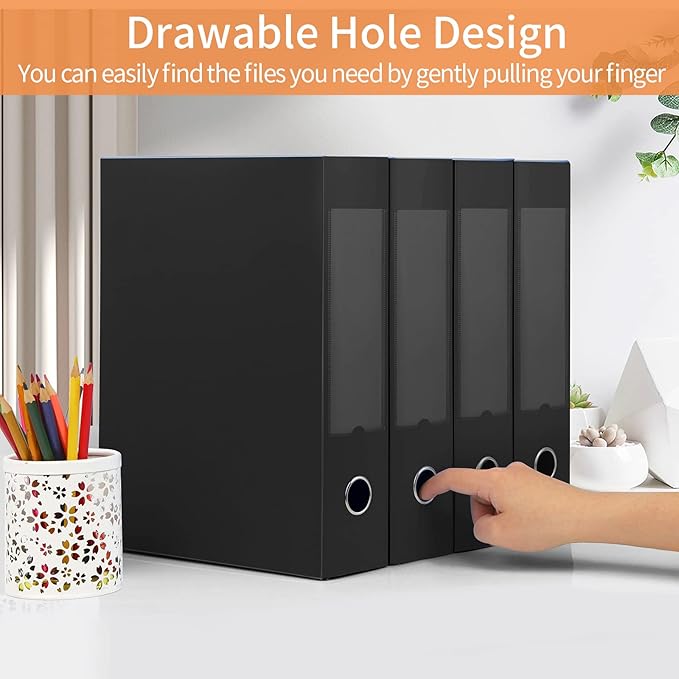 HUA JIE A4 Storage File Boxes Plastic Archives Cases with Lid, File Folder Organizer Document Filing Box for office,31×7.5×23.5 cm, Black(Pack of 8)