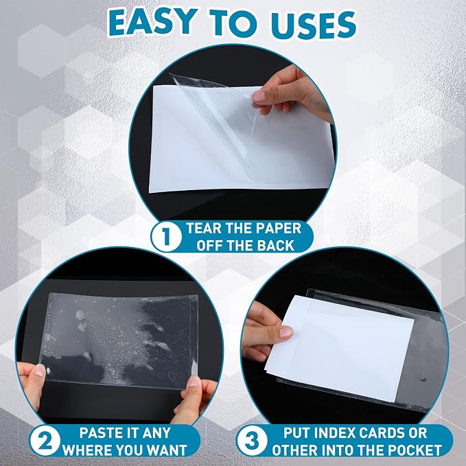 Outus 60 Pcs Self Adhesive Shop Ticket Holders Clear Plastic Sleeves Adhesive Pockets Work Order Job Ticket Holders for Back to School Student Label Home Office Posting Signs (5 x 8 Inch)
