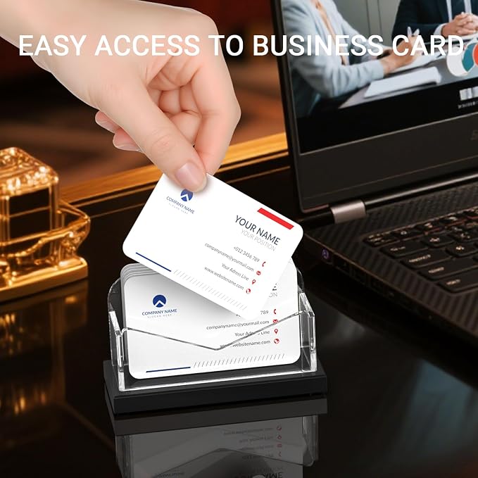 LUGUNU Acrylic Business Card Holder for Desk 2 Pack, Weighted Non-Slip Base Display Stand with 100-Card Capacity, Modern Professional Office Organizer for Home, Trade Shows, or Travel