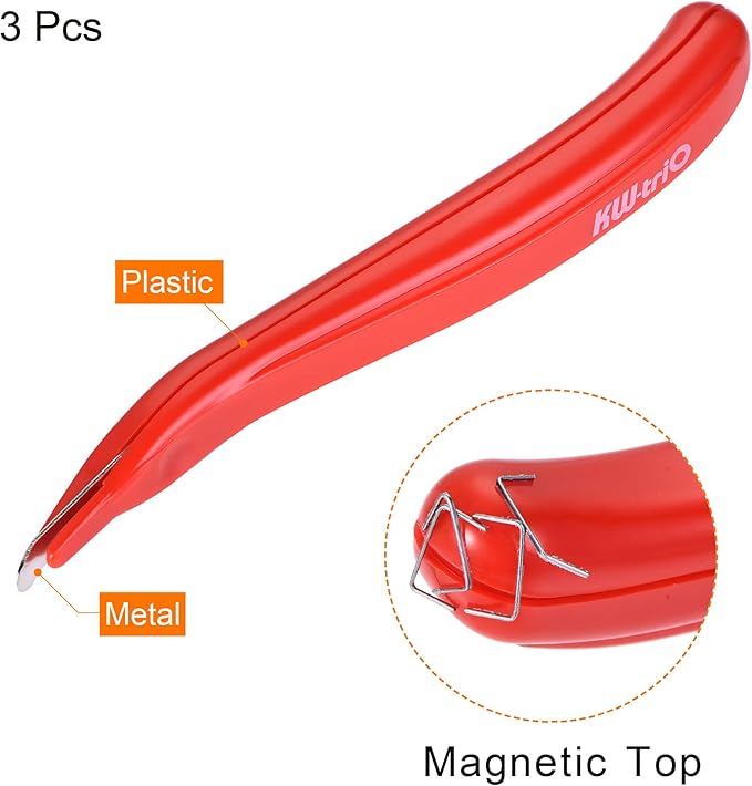MECCANIXITY Staple Remover Tools, Magnetic Staplers Puller for Office Home Desktop Accessory, Red Pack of 3