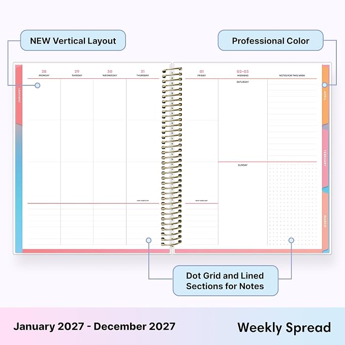 Blue Sky Livewell 2027 Weekly and Monthly Planner Calendar, January 2027 - December 2027, 7" x 9", Flexible Cover, Durable Twin Wire Binding, Colorful Pages, Storage Pocket, Includes Stickers, Magenta