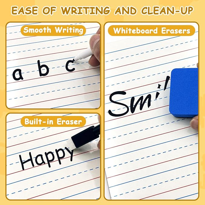 12-Piece Dry Erase Board Set, Double-Sided Small Whiteboards with Lines for Writing, Students and Teachers in Classroom, 6"x9" Mini Whiteboards, Includes 12 Markers and 12 Erasers