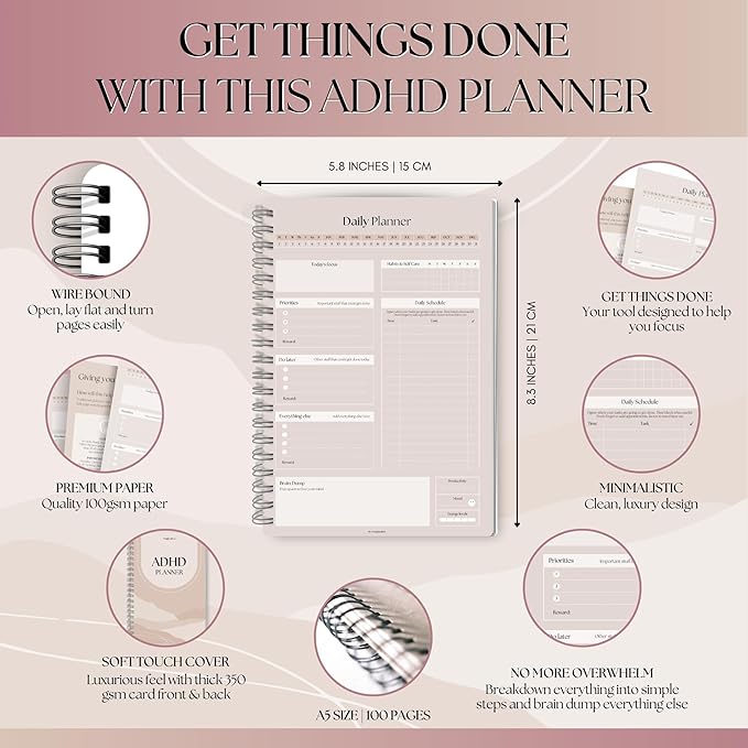 ADHD Daily Planner for Neurodivergent Adults - Productivity Daily Planner & Task Management to Stay Organized and Focused (Lux)