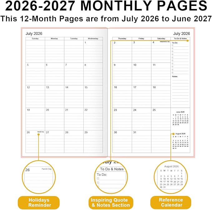 Planner 2026-2027 - 5.8" × 8.3" Weekly & Monthly Planner from July 2026 to June 2027, Large Planners 2026-2027 with Perfect Organizer, Hardcover, Inner Pocket, Pink