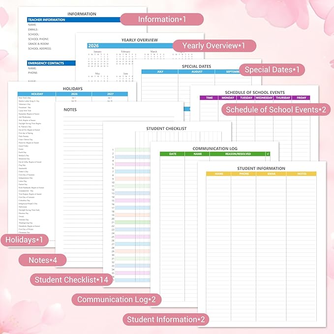 Teacher Planner 2026-2027 Academic Year, Jul.2026 - Jun.2027, 8.5" x 11" Lesson Planner Book for Teachers, Teacher Planners with Colorful Monthly Tabs for Homeschool & Classroom Organization - Flower Clusters