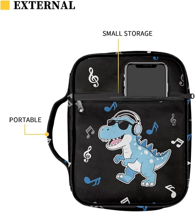 Coldinair Funny Dinosaur Bible Covers Bag for Kids Teen,Cool Carrying Book Case Church Bag Bible Holder with Handle and Zippered Pocket