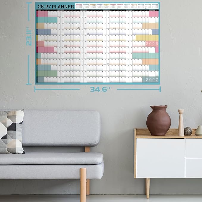 2026-2027 Yearly Wall Calendar - Calendar 2026-2027, Yearly Wall Calendar, July 2026 - June 2027, 23.1" x 34.6" (Open), Wall Calendar 12 Month, Julian Dates, Thick Paper, Round Stickers
