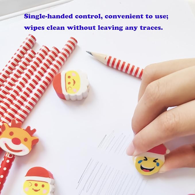 34PCS Christmas Pencil Top Erasers Bulk for Kids,Fun Eraser Caps Cute Topper Erasers for Pencil for Back to School Party Gifts (34)