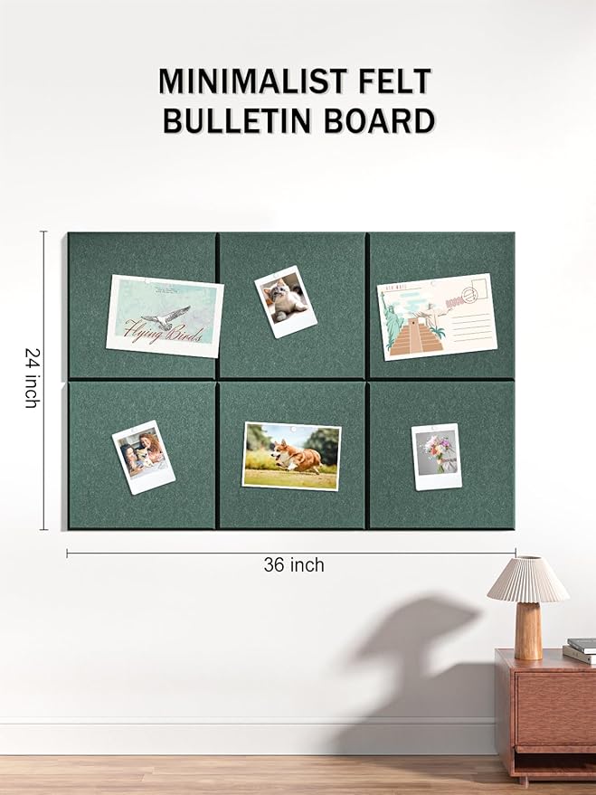 Hsurbtra Large Cork Board for Wall 36 x 24 Inch, 6 Pack Felt Bulletin Notice Board with Pushpins for Office Home School Farmhouse Wall Decor, Green