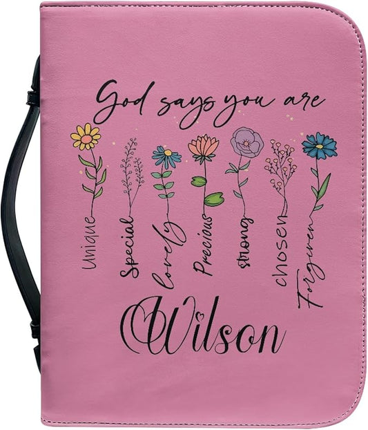 Personalized Bible Cover with Flowers, Custom Bible Cover Case for Women Girls, Large Capacity Scripture Bag with Handle