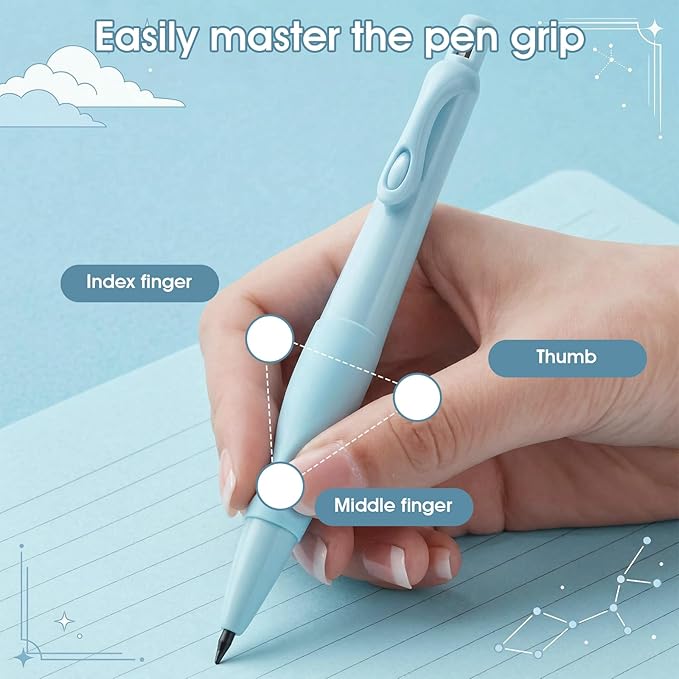 Mechanical Pencils Thick Pencils with Comfort Ergonomic Grip, Aesthetic Supplies Set with 2 Erasers, 4 Leads Refills, 4 Pcs 2.0MM Pencil for Writing Drawing