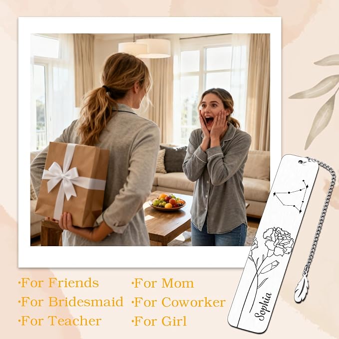 Personalized Bookmarks for Women Book Lover Birth Flower Birthday Customized Gifts for Reading Her Daughter Friends (Stainless Steel #4)
