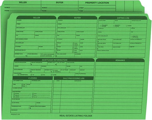 NextDayLabels - Real Estate Listing Folder - Right Panel List, Pre-Printed on Durable Card Stock with Closing Checklist and Color-Coded Dots for Organizing (Green, Letter Size | Pack of 25)