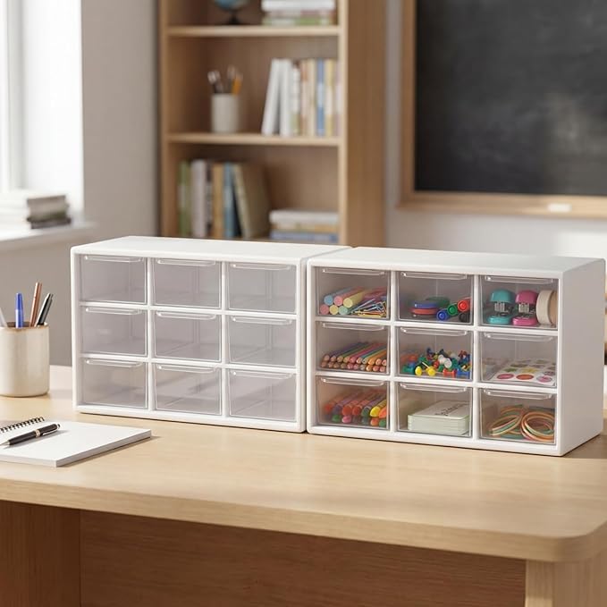 SiliFine 2 Pcs Small Teacher Toolbox Organizer for Classroom Organization for Teachers Desk Organizer with Drawers Clear Teacher Storage Box for Back to School Classroom Teachers Supplies Storage