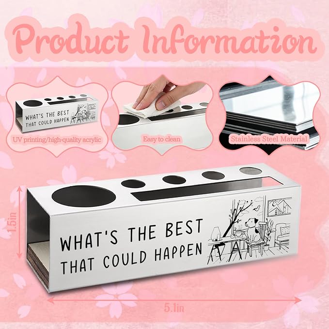 WINOESHE Stainless Steel Pencil Holder with What's The Best That Could Happen & Optimistic Dog Design, Positive Office Gift for Team Member, Uplifting Desk Organizer for Work Friend HUE25