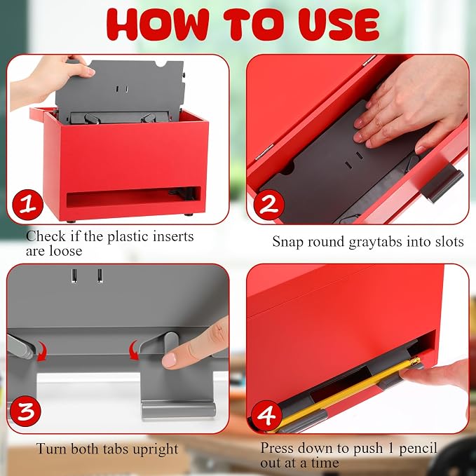 Yalikop 1 Pc Wooden Pencil Dispenser for Classroom Pastel Wood Pencils Holder for up to 200 Pencils Reusable Straw Dispenser for Home Office Teachers Supplies Storage (Classic,Red)