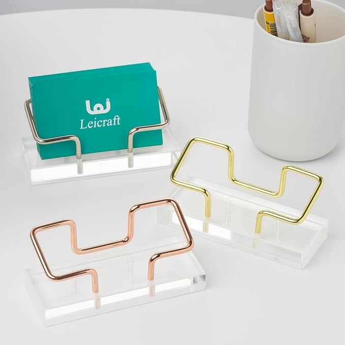 Business Card Holder for Desk, Modern Card Organizers and Office Desk Accessories for Men and Women (Golden)