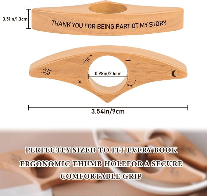 Personalized Book Page Holder,Custom Thumb Book Page Holder for Reading,Wooden Book Thumb Page Holder with Engraved Name/Logo,Bookish Gifts for Book Lovers,Readers (A)