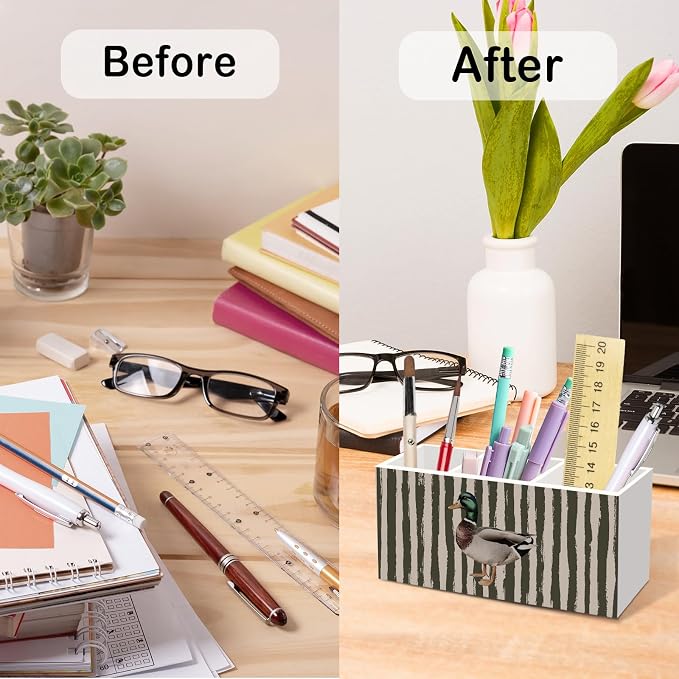 Mallard Duck Pen Pencil Holder for Desk, Preppy Olive Ducks Office Desk Accessories, Trendy Cute Mallard Duck Pen Holders Organizer for Nursery Classroom Bathroom