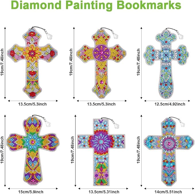 AUAUY 6 Pieces Diamond Art Painting Bookmarks 5D Diamond Art Bookmarks for Book Lovers DIY Cross Diamond Bookmark for Home Office School Class Project