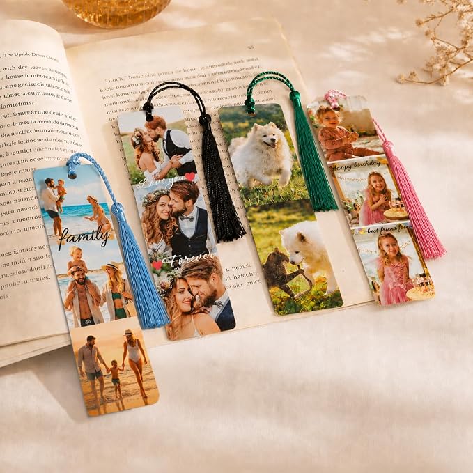 Personalized Photo Bookmark with Text, Custom Metal Page Marker with Tassel, Double Sided Aluminum Alloy Gift for Women Men Teachers Students and Book Lovers (1 Photo)