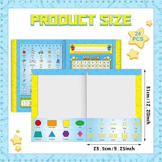 Crtiin Homework Folder for Primary School Students Resource File Folder Organizer Figure Alphabet Cute Folder Portable Aesthetic Document Organizer for Classroom Paper, 11.8 x 9.84 Inch (24 Pcs)