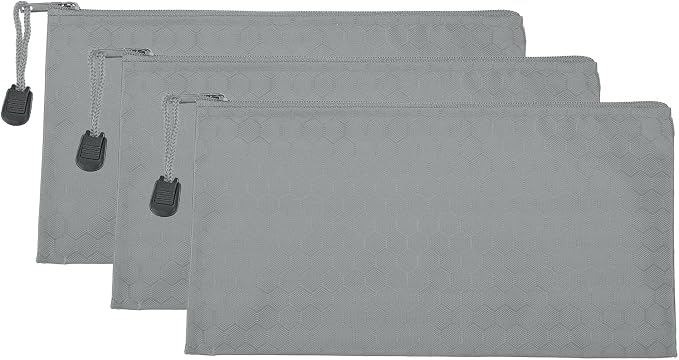 PATIKIL Waterproof Zipper File Bags, 3 Pack A6 Document Holders Pencil Pouch for Office, Gray
