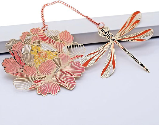 BLBMH 4in1 Metal Bookmark for Women Cute Birthday Christmas Gifts for Mom Girlfriend Wife Teacher Readers Best Friends - Flower Dragonfly